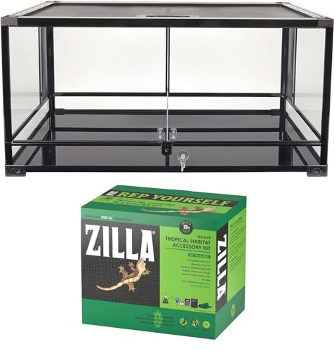 Zilla QuickBuild Terrarium Habitat with Swing Door, 36"x18"x18" with Zilla Pet Reptile Tropical Terrarium Habitat Accessory Kit Bundle