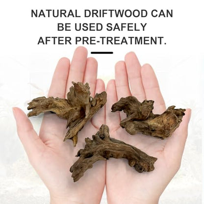 Aquarium Driftwood Decor Set - 1 Anubias Resin Model & 3Pcs Small Natural Driftwood 2-4 inch for Aquascaping, Fish Tank Landscape Design