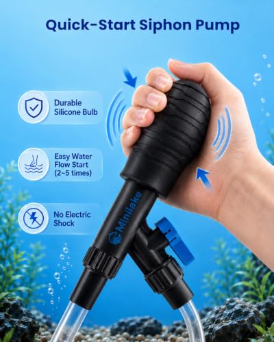 Aquarium Gravel Cleaner Kit | 80GPH Fish Tank Water Changer Tool with 6Ft Water Hose Skimmer Net Sponge Brush Sand Shovel and Tweezer for 3~8Gal Tank