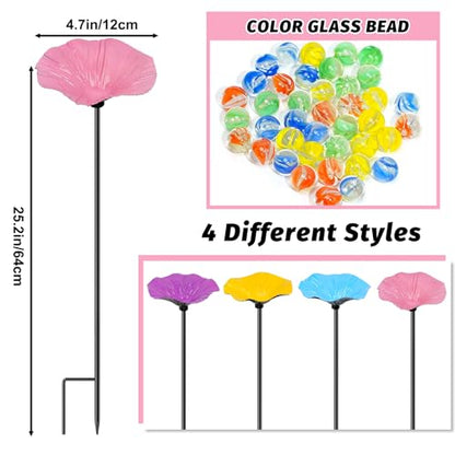4 Pack Metal Bee Butterfly Watering Station for Garden | With Glass Marbles, Flower Design,Bee Butterfly Feeder for Outdoor Yard Patio Decor,Yellow Pink Purple Blue - style: 4 PCS-Blue & Yellow & Pink & Purple