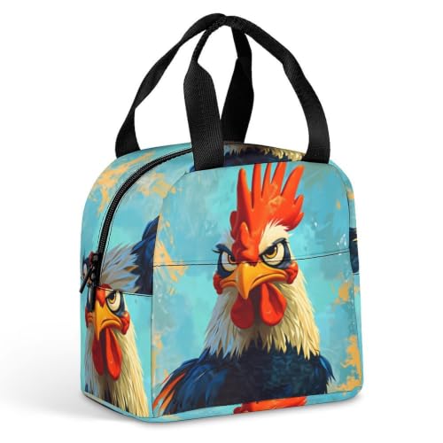 Funny Rooster Chicken Lunch Bag for Women Men | Insulated Lunch Box Leakproof Food Meal Containers Reusable Foldable 6L Capacity Lunch Tote Bags for Work Picnic Travel - color: style-8