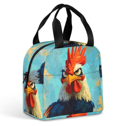 Funny Rooster Chicken Lunch Bag for Women Men | Insulated Lunch Box Leakproof Food Meal Containers Reusable Foldable 6L Capacity Lunch Tote Bags for Work Picnic Travel - color: style-8