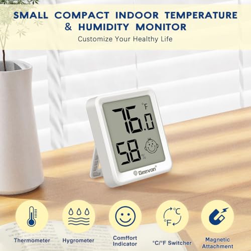 Geevon 2 Pack Mini Digital Hygrometer Gauge Indoor Thermometer – LCD Monitor Temperature with Comfort Index,Outdoor Humidity Meter for Home House Office Garden and Cellar - size: 2 pack, style: Modern