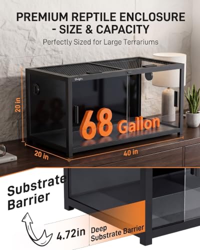 68 Gallon Reptile Tank, Reptile Enclosure Front Sliding Door | Stackable ventilation reptile terrariums Tank anti-escape locks and no-fingerprint handles maximizes UVB transmissionn - color: Black, size: 68 Gallon