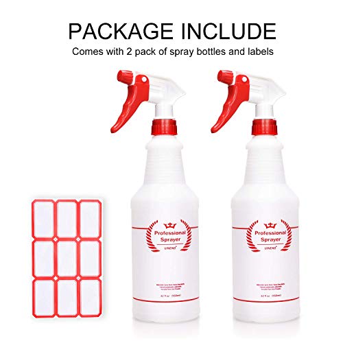 Plastic Spray Bottles 2 Pack, 32 Oz, Heavy Duty Sprayer, All-Purpose, Red | Chemical Resistant, Mist & Stream, Leak-Proof, Better Trigger, Measurements, for Cleaning Solutions, Planting, Car Detailing - color: Red