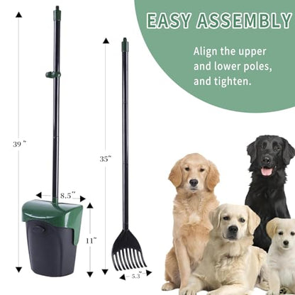 ienjoyed Pooper Scooper Large Swivel Bin & Rake with 160 Waste Bags,Heavy Duty Dog Pooper Scooper with Bag Attachment for Dogs, Long Handle Poop Scooper with Lid for Yard, Grass, Gravel(Dark Green) - color: Dark Green