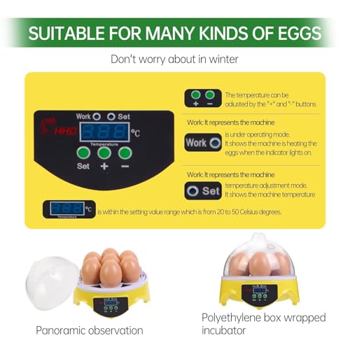 Gen 1-7 Egg Incubator for Kids & Beginners with 360° View, Manual Temperature Control for Chicken, Quail, and Parrot Eggs