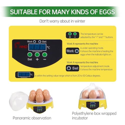 Gen 1-7 Egg Incubator for Kids & Beginners with 360° View, Manual Temperature Control for Chicken, Quail, and Parrot Eggs