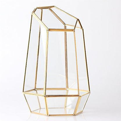 NCYP NO Door Gold Geometric Glass Terrarium for Succulent Air Plants | Irregular Terrarium Planter - Home Fairy Garden Small Decorative Display, Centerpiece - 6.5x5.7x9.8 Inches (No Plants)