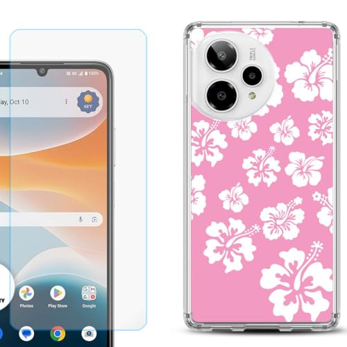 Shockproof Phone Case Compatible with Cricket Icon Pro 2026, w/Tempered Glass - Hibiscus Pink - color: Hibiscus Pink