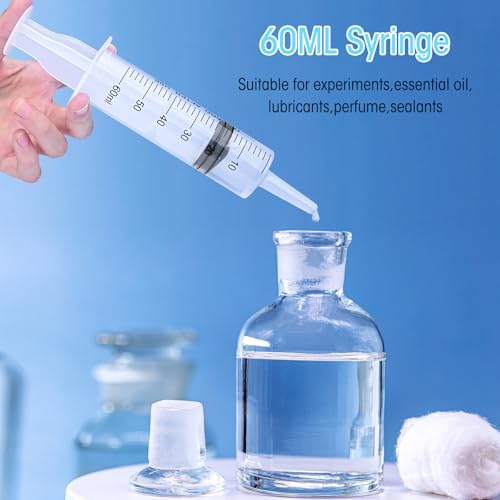 60ml Syringes without Needle, Large Plastic Liquid Syringe, 4 Pack | With Adapter for Pet Feeding, Plant Irrigation, Scientific Labs, Measuring Liquids, Individually Wrapped