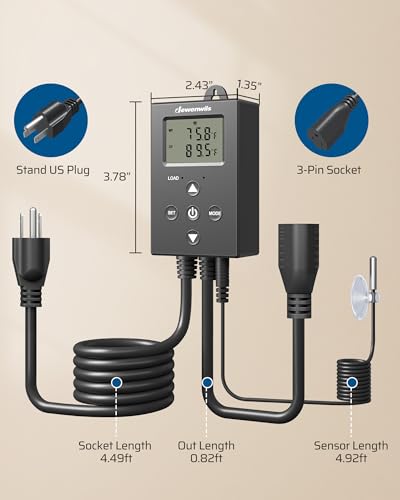 DEWENWILS Digital Temperature Controller Thermostat Outlet with Heating & Cooling Mode for Cooling Fans and Heater Chest Freezer, Home Brewing, Green House, Reptiles, -22°-221°F, 120V/10A/1200W