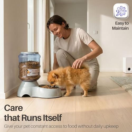 Flexzion Automatic Pet Feeder & Waterer Set of 2 Pack, Self Feeding Replenish Dog Cat Bowls, Gravity Food & Water Storage Container Fountain Jug Pet Supplies Plastic Skid Proof Rubber Feet (1 Gallon) | Self-Replenishing Dry Food Station with Non-Skid Feet