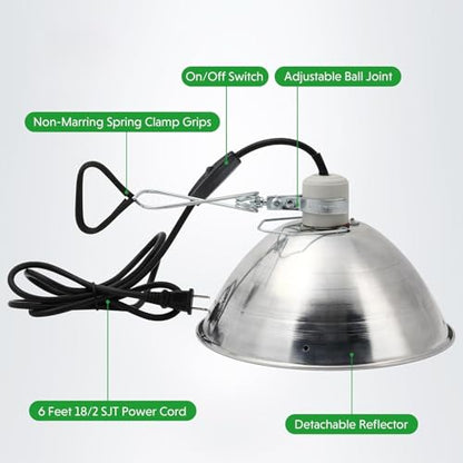 Simple Deluxe Clamp Lamp Light Socket with 10.5 Inch Aluminum Reflector and Ceramic Base, 250-Watt E26 Socket (no Bulb Included) 6 Feet 18/2 SJT Cord, 1-Pack - size: 10.5 Inch (250 Watts), style: 1-Pack
