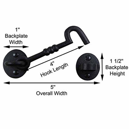 Renovators Supply Manufacturing Door Latch Lock 5 in. Wrought Iron Hook and Eye Latch for Door with Mounting Hardware - size: 5 Inch