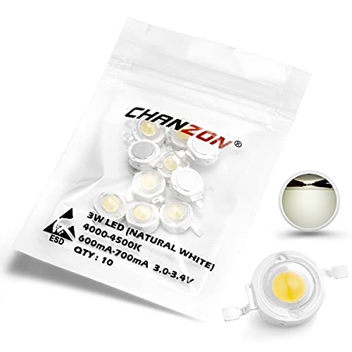 CHANZON 10 pcs High Power Led Chip 3W Natural White 4000K - 4500K | (600mA - 700mA / DC 3V - 3.4V / 3 Watt) Super Bright Intensity SMD COB Light Emitter Components Diode Bulb Bead DIY Lighting - color: B) Natural-white (4000k)