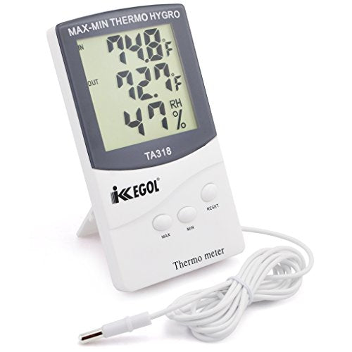 iKKEGOL Dual Sensor LCD Display Indoor Outdoor Digital Thermometer Hygrometer with Max Min Memory - color: White