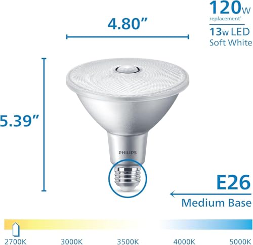 PHILIPS LED 120W PAR38 2-Pack Motion Sensing Soft White (2700K) 1200 Lumen (13W = 120W) Frosted Flicker-Free Light Bulbs - size: 2 Pack