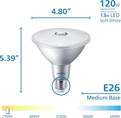 PHILIPS LED 120W PAR38 2-Pack Motion Sensing Soft White (2700K) 1200 Lumen (13W = 120W) Frosted Flicker-Free Light Bulbs - size: 2 Pack