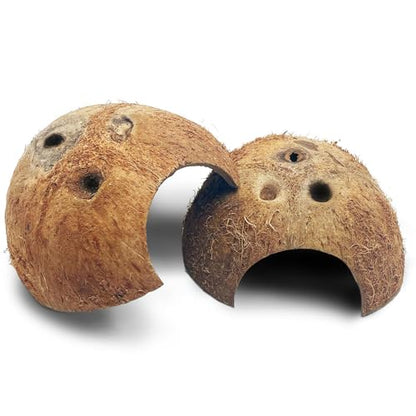 PINVNBY Natural Coconut Reptile Hideouts Lizard, Coco Hut Hermit Crab Hut Aquarium Fish Hide Cave for Small Reptile Crested Gecko Leopard Gecko Spider Snail Climber Toys (2 PCS Natural Surface) - size: 2 PCS Natural Surface
