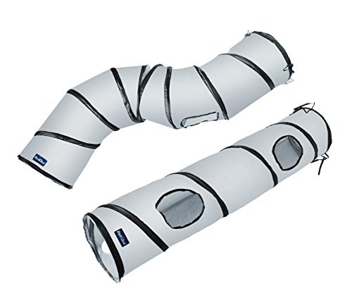 PetLike S Cat Tunnel Collapsible Pop-up Pet Tube Hideaway Play Toy with Ball (1 Way, Grey) - color: Grey, size: S way and 1 way