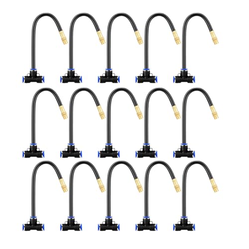 Upriver 15 Pcs Brass Misting Nozzles Tee with 8 Inch Built in Hose for 0.47"/12mm Tubing, 360° Rotation Adjustable Water Mister Nozzle Thread Sprayer for Garden Watering System - size: 0.47in/12mm
