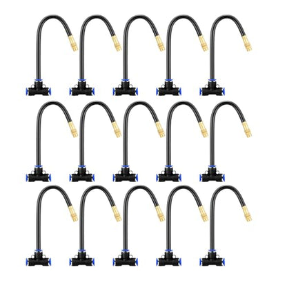 Upriver 15 Pcs Brass Misting Nozzles Tee with 8 Inch Built in Hose for 0.47"/12mm Tubing, 360° Rotation Adjustable Water Mister Nozzle Thread Sprayer for Garden Watering System - size: 0.47in/12mm