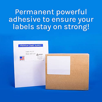 Premium Label Supply White Sticker Shipping Labels – 4" x 5" – Laser/Inkjet Compatible – (4 per Sheet), 25 Sheets - 100 Total Adhesive Labels - size: 100 Labels