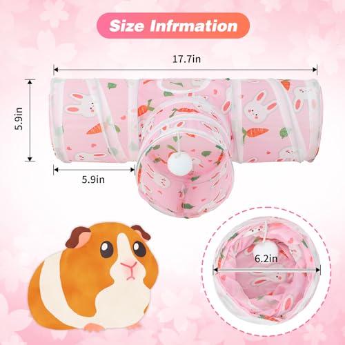 Rypet Guinea Pig Tunnel Hideout 3-Way Collapsible Pet Tubes, Carrot Pink | 3 Way Design for Exploration, Collapsible for Easy Storage, Built-in Play Ball, Hiding & Resting for Hamsters Ferrets - color: Pink