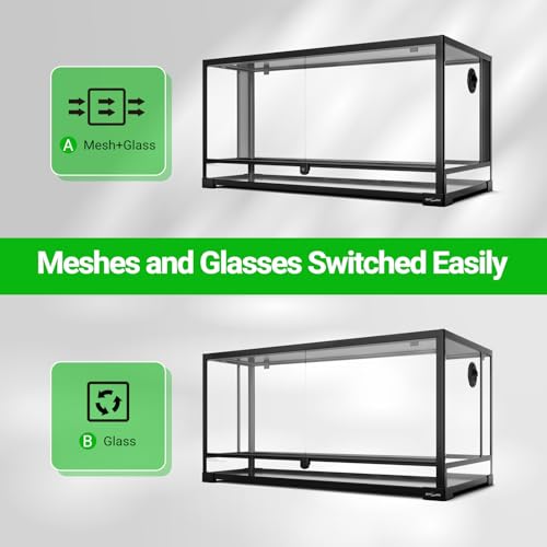 REPTI ZOO 50 Gallon Reptile Glass Tank Terrarium 2 in 1 Side Meshes and Side Glasses Double Hinge Door with Screen Ventilation Tempered Glass 36" x 18" x 17.75" - size: 36" x 18" x 17.75" (50 Gallon)