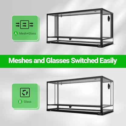 REPTI ZOO 50 Gallon Reptile Glass Tank Terrarium 2 in 1 Side Meshes and Side Glasses Double Hinge Door with Screen Ventilation Tempered Glass 36" x 18" x 17.75" - size: 36" x 18" x 17.75" (50 Gallon)