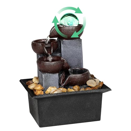 Tabletop Water Fountain-Indoor Waterfall-Desktop Fountain-Spinning Crystal Ball Lighting LED Colors from-Waterfall-Indoor Water Fountains with Natural River Rocks for Feng Shui Effect