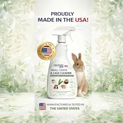 Atlantic Rush Small Animal Cage Cleaner Spray- 24oz Bottle Cage and Crate Cleaner for Guinea Pig, Hamster, Rabbit, Ferret, & Birds- Cage Cleaning Supplies Odor Eliminator