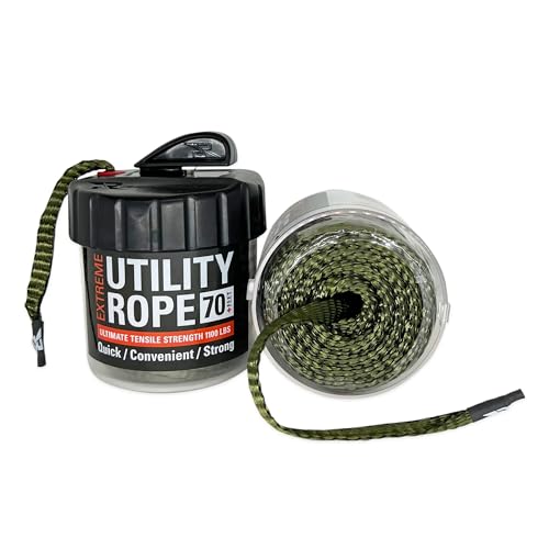 Rapid Rope Canister, 70ft Olive Green Tactical Paracord, 1100lb Test, USA | Heavy Duty Poly Rope Test Cord, Non-Tangle Dispenser Included, For Hiking, Camping, Survival, Utility, Stocking Stuffer, Gift - size: 70ft, style: Olive Green