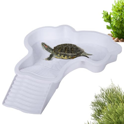 Turtle Water Pool Turtle Pool Aquarium Ornament Aquatic Climbing Pet | Turtle Soaking Tub with Ladder Turtle Pool Scenery for Gecko, Turtle, Bearded Dragon, Aquatic Climbing Pet, Amphibians - color: White