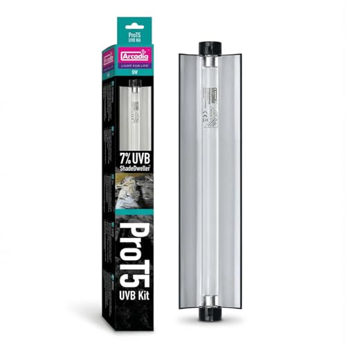 Arcadia T5 UVB Reptile Light Fixture Kit 12" Long 8 Watts 7% UVB ShadeDweller – Complete UVB Light for Reptiles, Turtles, Snake, Bearded Dragon Lamp, Long Lasting Easy to Use Professional Lighting