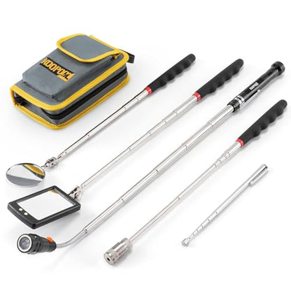 Telescoping Magnetic Pickup Tool Set, Inspection Mirror Telescoping, LED Flashlight, Cool Gadgets for Men, Stocking Stuffers, Gifts for Dad, Husband, Kids, Boyfriend, Magnet Stick (Yellow) - color: Yellow