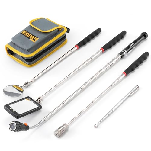 Telescoping Magnetic Pickup Tool Set, Inspection Mirror Telescoping, LED Flashlight, Cool Gadgets for Men, Stocking Stuffers, Gifts for Dad, Husband, Kids, Boyfriend, Magnet Stick (Yellow) - color: Yellow