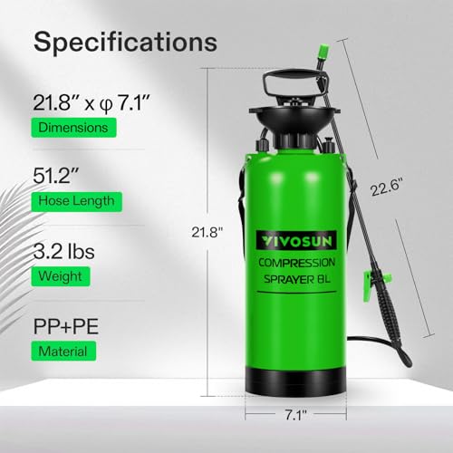VIVOSUN 2-Gallon Pump Pressure Sprayer | Lawn & Garden Water Sprayer with Adjustable Shoulder Strap, for Spraying Plants, Garden Watering and Household Cleaning - color: Green, size: 2.1 Gallons