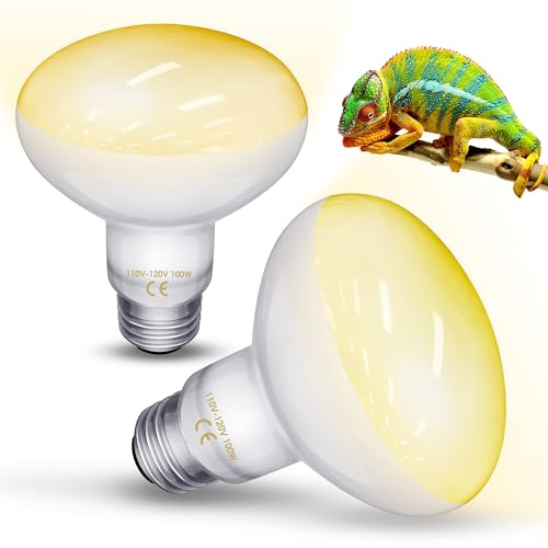Reptile Heat Lamp Bulbs-100W UVA Natural Daylight Heating Lamp Basking Bulb | for Bearded Dragon, Basking Spot Floodlight Light for Reptiles, Lizard, Turtle, Snake Bathroom, Plants,Chickens Pets, 2 Pack - color: Daylight