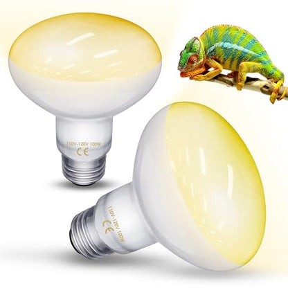 Reptile Heat Lamp Bulbs-100W UVA Natural Daylight Heating Lamp Basking Bulb | for Bearded Dragon, Basking Spot Floodlight Light for Reptiles, Lizard, Turtle, Snake Bathroom, Plants,Chickens Pets, 2 Pack - color: Daylight