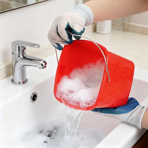 SOUJOY 7 Pack 3 Quart Cleaning Bucket, Plastic Small Sanitizing Bucket with Handle, Multi-Purpose Mini Square Pails for Kitchen, School, Offices, Household and Commercial Use, Red