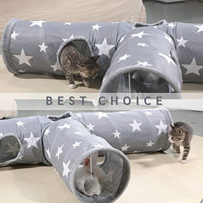 JanYoo Bunny Tunnel Rabbit Hideout Cat Toys for Rabbits Accessories 3 Ways | 47'' Collapsible Plush Pet Toys with Interactive Ball for Kittens Rabbits Ferret Guinea Pigs Accessories