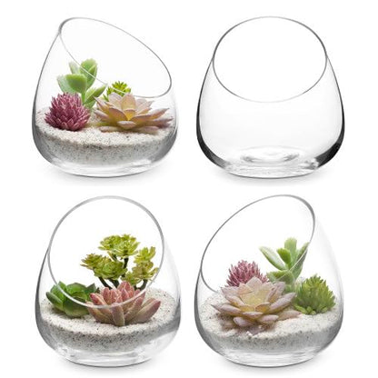 MyGift 5 Inch Premium Clear Glass Air Plant Terrarium, Tealight Candle Holder, Succulent Cactus Plant Vase, Set of 4 - size: Set of 4 (Slanted)