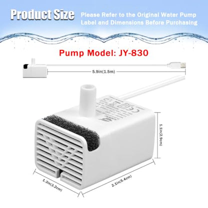 Cat Water Fountain Pump Replacement JY-830 Submersible Motor | Cat Fountain Pump Replacement,Fountains Pump for Stainless Steel Cat Dispenser,Ultra Quiet Dog Drinking Fountain Pump - size: Regular