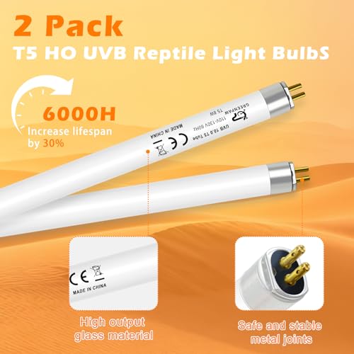T5 10.0 UVB Light Bulb for Reptiles, 8W HO UVB Reptile Lamp Bulb, 2 Pack 12 Inch UVA UVB Fluorescent Lamp Tube for Bearded Dragon Leopard Gecko Tortoise Lizards - size: 8W-12INCH