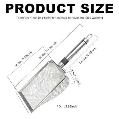 Integrated Metal Cat Litter Scoop, Stainless Steel Mesh Litter Scoop, Long Handle Cat Scooper, Poop Sifting Mesh Litter Deep Shovel, Cat Litter Scooper for Litter Box/Reptile Terrarium Sand Waste