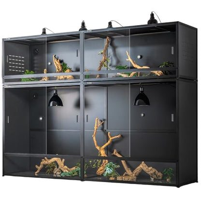 Giant PVC Reptile Enclosure System, 96"x24"x70" Stackable 700 Gallon Modular Habitat with Front Opening Sliding Glass Doors for Iguana Monitor Tegu Snake - size: Combo Set - Tall + Medium (4 Pack)
