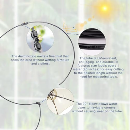 Misters for Outside Patio, 59ft Misting Line + Filter + 23 Brass Misting Nozzles +Brass Adapter(3/4") Misting System for Garden, Greenhouse, Trampoline and Chicken Coop