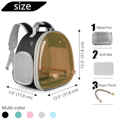 Bird Travel Backpack Carrier with Metal Tray and Standing Perch, Polarized Tint Brown Space Capsule Astronaut Bubble Hard Window - color: Brown